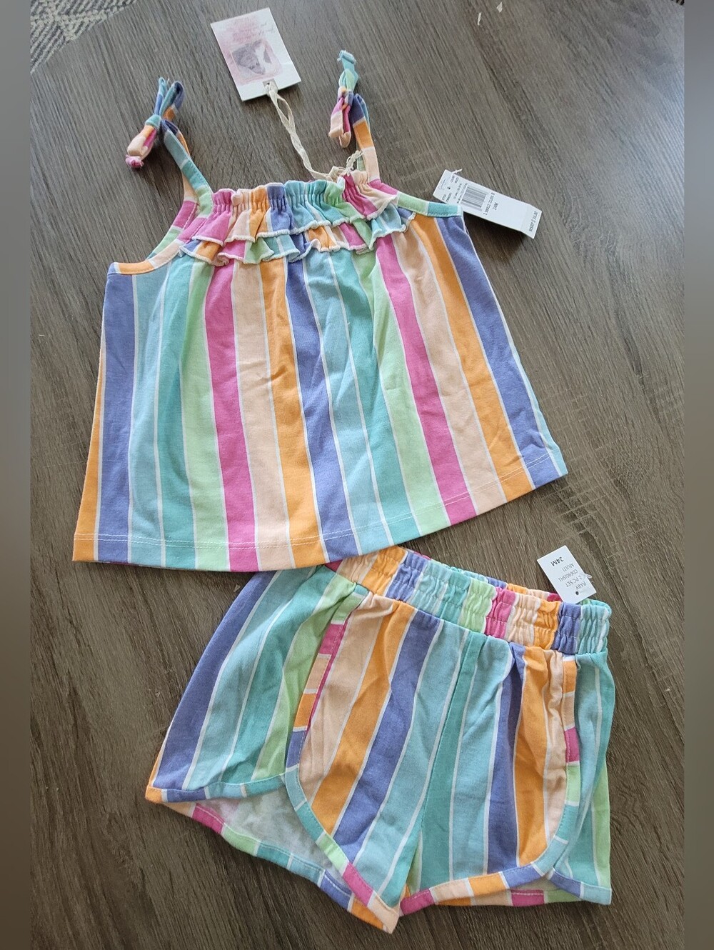 Jessica Simpson Girls Striped Woven Cotton Tank & Shorts, 2 piece Set